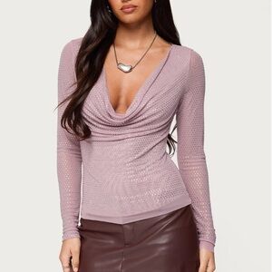 Edikted Rhinestone Cowl Neck Sweater - Light Purple
